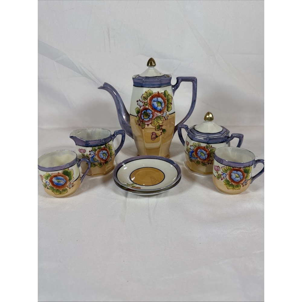 Tashiro Shoten TSL31 Lusterware Japanese Demitasse Tea Set Sugar Creamer Floral